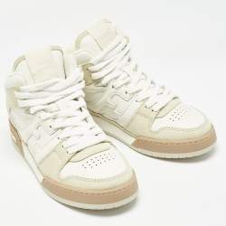 Fendi White/Cream Nubuck and Leather Match Sneakers Size 38