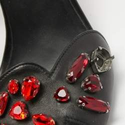 Fendi Black Leather Ankle Strap Crystal Embellished Ankle Strap Sandals Size 38 