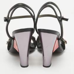 Fendi Black Leather Ankle Strap Crystal Embellished Ankle Strap Sandals Size 38 