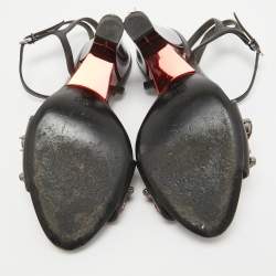 Fendi Black Leather Ankle Strap Crystal Embellished Ankle Strap Sandals Size 38 