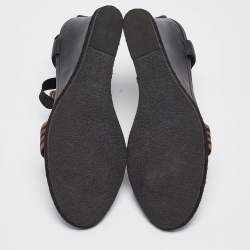 Fendi Black/Brown Leather and Elastic T-Strap Wedge Sandals Size 41