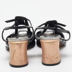 Pre Owned Fendi Black Patent Peep Toe Ankle Strap Sandals Size 41