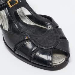 Pre Owned Fendi Black Patent Peep Toe Ankle Strap Sandals Size 41