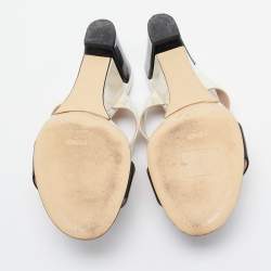 مملوكة مسبقًا Fendi Cream/Black Patent Leather Wedge Slides Size 38.5