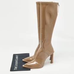 Pre Owned Fendi Brown Patent Leather Knee Length Boots Size 39.5