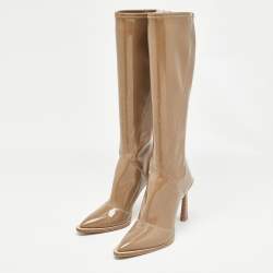 Pre Owned Fendi Brown Patent Leather Knee Length Boots Size 39.5
