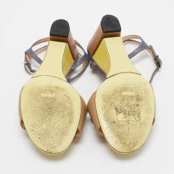 Fendi Multicolor Leather and Lizard Embossed Fantasia Ankle Strap Sandals Size 38