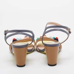 Fendi Multicolor Leather and Lizard Embossed Fantasia Ankle Strap Sandals Size 38