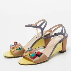 Fendi Multicolor Leather and Lizard Embossed Fantasia Ankle Strap Sandals Size 38