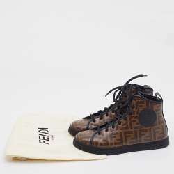 Pre Owned Fendi Brown Zucca Coated Canvas Lace-up High-Top Sneakers Size 38