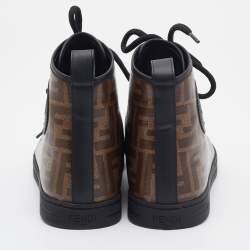 Pre Owned Fendi Brown Zucca Coated Canvas Lace-up High-Top Sneakers Size 38