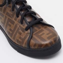 Pre Owned Fendi Brown Zucca Coated Canvas Lace-up High-Top Sneakers Size 38
