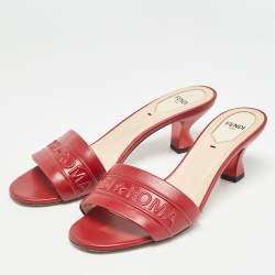 Fendi Dark Red Leather Slide Sandals Size 38