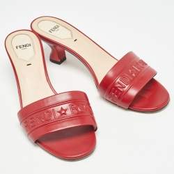 Fendi Dark Red Leather Slide Sandals Size 38