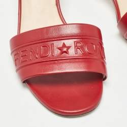 Fendi Dark Red Leather Slide Sandals Size 38
