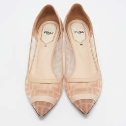 مملوكة مسبقًا Fendi Light Pink/Brown Zucca Mesh and Leather Colibri Pumps Size 39