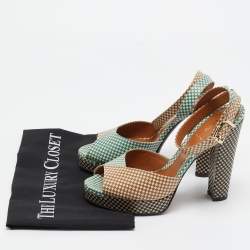 Pre Owned Fendi Brown/Green Checkered Leather Platform Ankle Strap Sandals Size 39