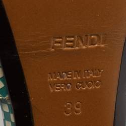 Pre Owned Fendi Brown/Green Checkered Leather Platform Ankle Strap Sandals Size 39