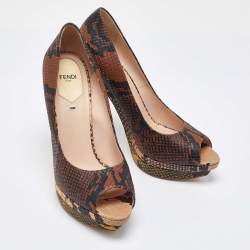 Fendi Multicolor Python Embossed Leather Peep Toe Platform Pumps Size 40