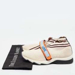 Pre Owned Fendi Cream/Burgundy Knit Fabric Rockoko Sneakers Size 37