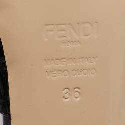 Fendi Black Embossed Croc Slide Sandals Size 36