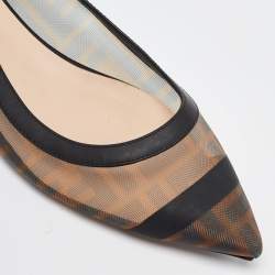 Pre Owned Fendi Brown/Black Zucca Mesh and Leather Colibri Ballet Flats Size 38