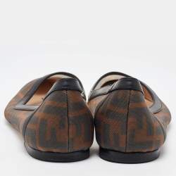 Pre Owned Fendi Brown/Black Zucca Mesh and Leather Colibri Ballet Flats Size 38
