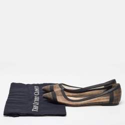Pre Owned Fendi Brown/Black Zucca Mesh and Leather Colibri Ballet Flats Size 38