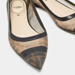 Fendi Black/Beige Mesh and Leather Colibri Ballet Flats Size 38