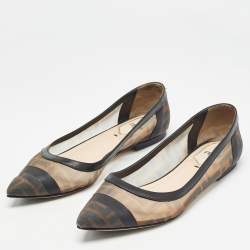 Fendi Black/Beige Mesh and Leather Colibri Ballet Flats Size 38