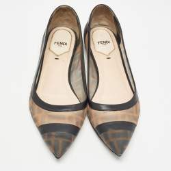 Fendi Black/Beige Mesh and Leather Colibri Ballet Flats Size 38