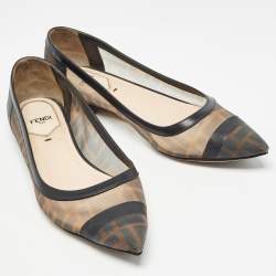 Fendi Black/Beige Mesh and Leather Colibri Ballet Flats Size 38