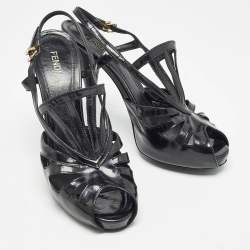 Fendi Black Patent Leather Strappy Sandals Size 39