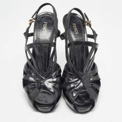 Fendi Black Patent Leather Strappy Sandals Size 39