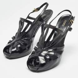 Fendi Black Patent Leather Strappy Sandals Size 39