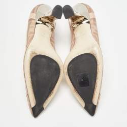 Pre Owned Fendi Beige/Brown Zucca Mesh and Leather Colibri Pumps Size 35