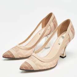 Pre Owned Fendi Beige/Brown Zucca Mesh and Leather Colibri Pumps Size 35