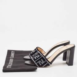 Pre Owned Fendi Grey/Black Zucca Velvet Slide Sandals Size 39