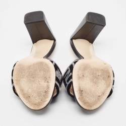 Pre Owned Fendi Grey/Black Zucca Velvet Slide Sandals Size 39