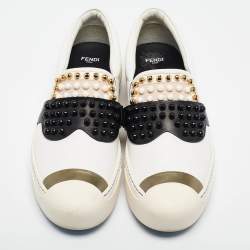 Fendi Black\White Leather Karlito Studded Low Top Sneakers Size 41