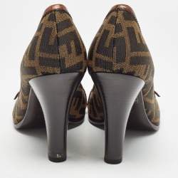 Pre Owned Fendi Brown Crocodile and Canvas Buckle Peep Toe Pumps Size 39