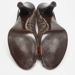 Pre Owned Fendi Brown Crocodile and Canvas Buckle Peep Toe Pumps Size 39