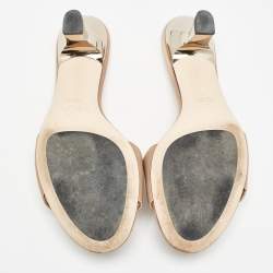 Fendi Beige Satin Crystal Embellished Slide Sandals Size 40 