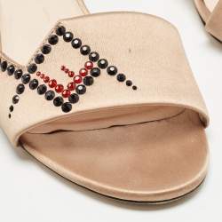 Fendi Beige Satin Crystal Embellished Slide Sandals Size 40 