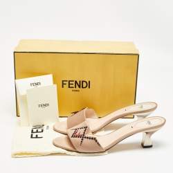 Fendi Beige Satin Crystal Embellished Slide Sandals Size 40 