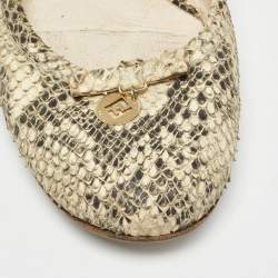 Pre Owned Fendi Beige/Black Embossed Snakeskin Charm Ballet Flats Size 41