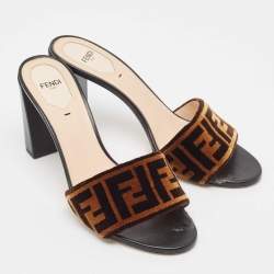 Fendi Two Tone Zucca Velvet Slide Sandals Size 40