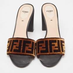Fendi Two Tone Zucca Velvet Slide Sandals Size 40