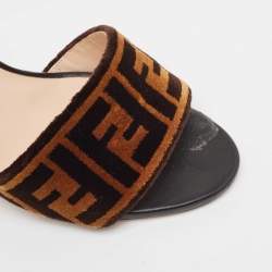 Fendi Two Tone Zucca Velvet Slide Sandals Size 40