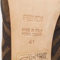 Pre Owned Fendi Brown/Orange Zucca Canvas and Patent Leather Slingback Sandals Size 41